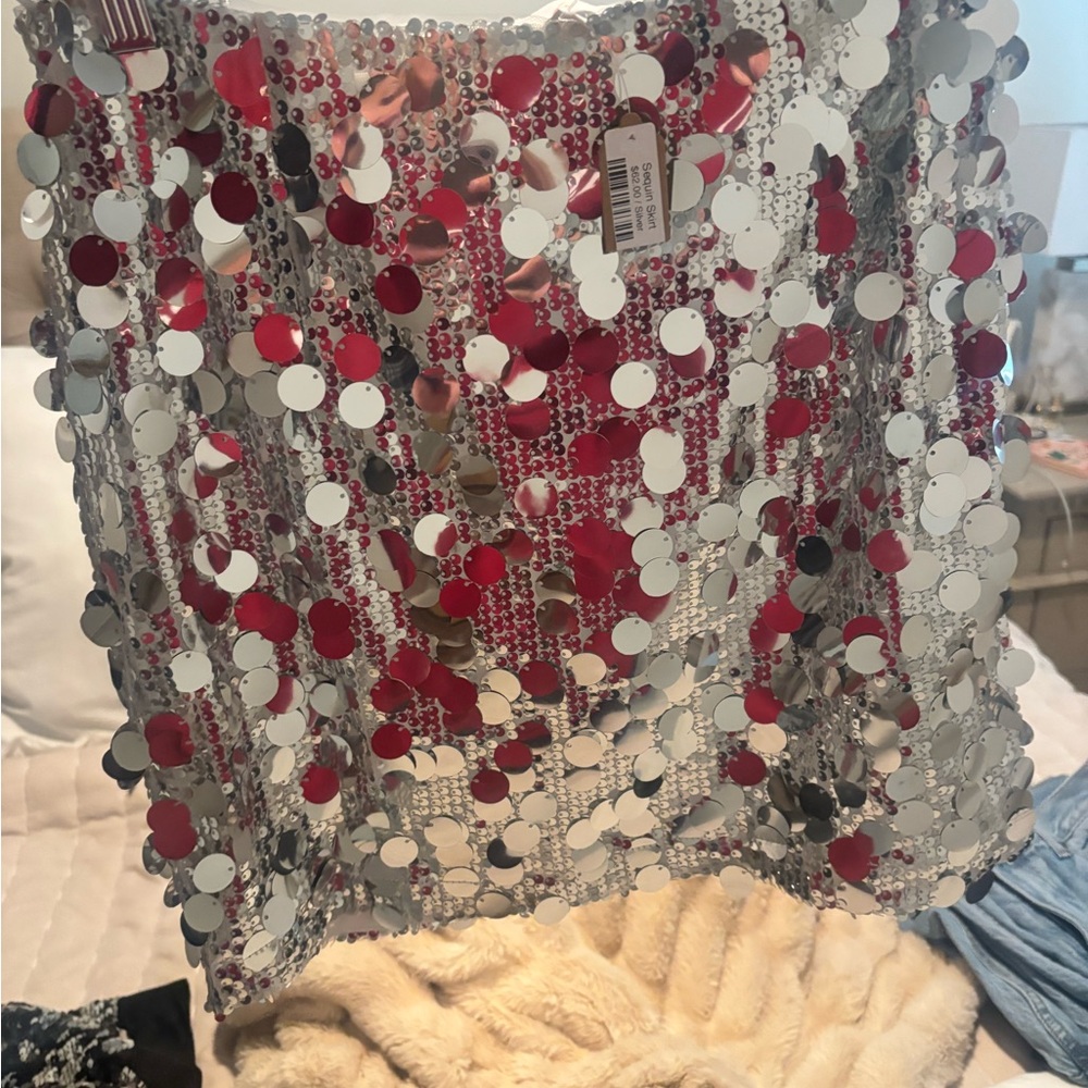 Silver Sequin Skirt - M